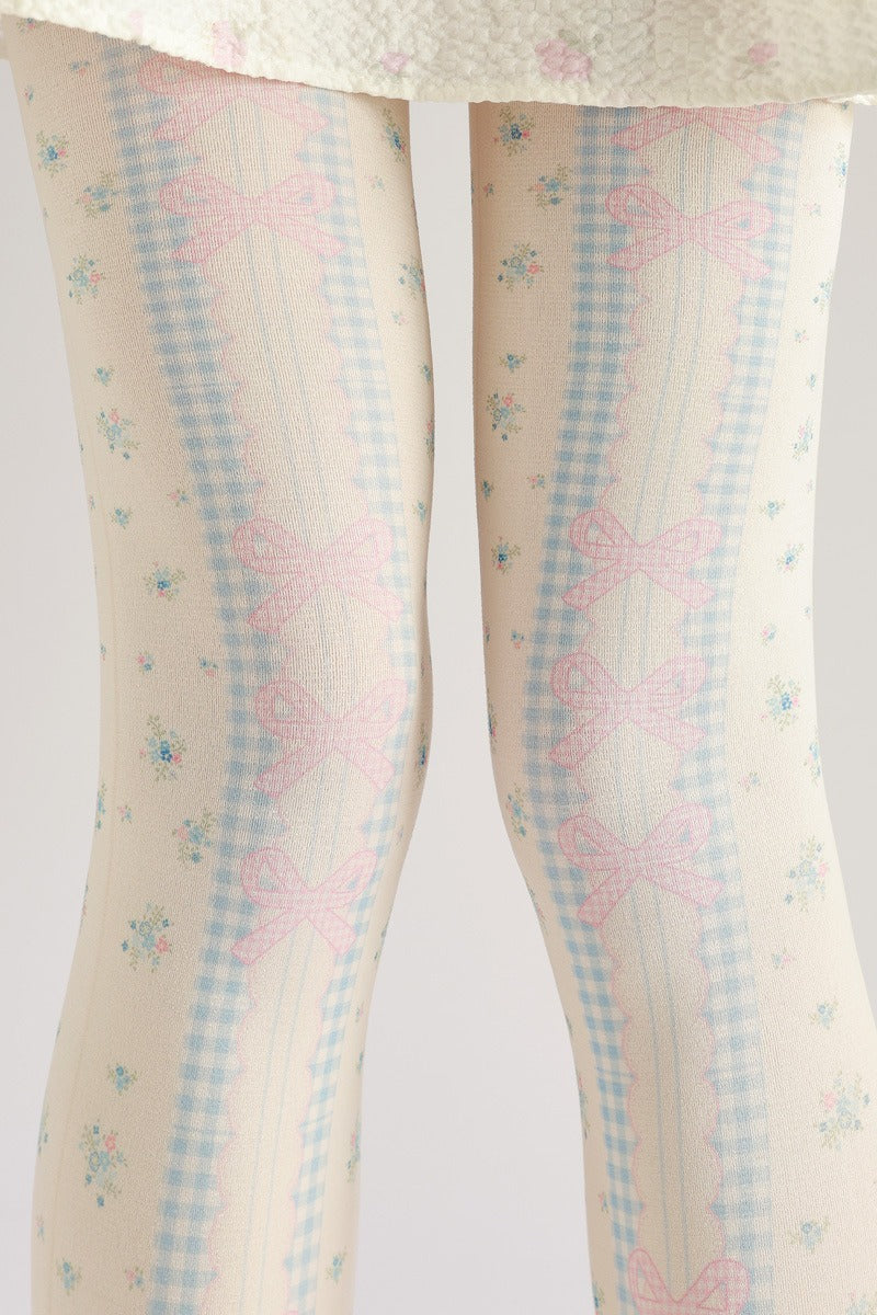 Lolita Floral Bow Tights with high elasticity and shaping fit, suitable for events, cosplay, street style, and gifting girls at Christmas