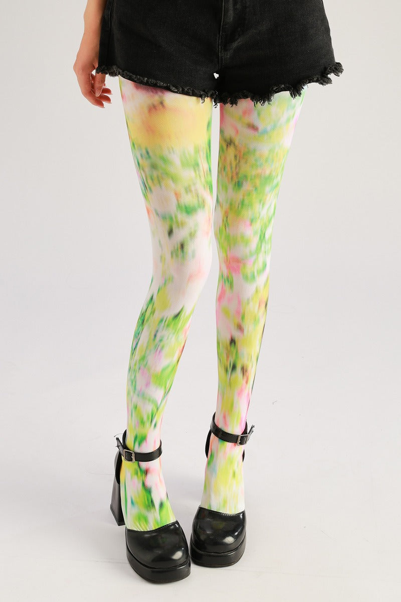 Coloured Floral Print Tights with high elasticity and compression,shaping fit and ideal for weddings, parties, ethnic outfits, and street fashion