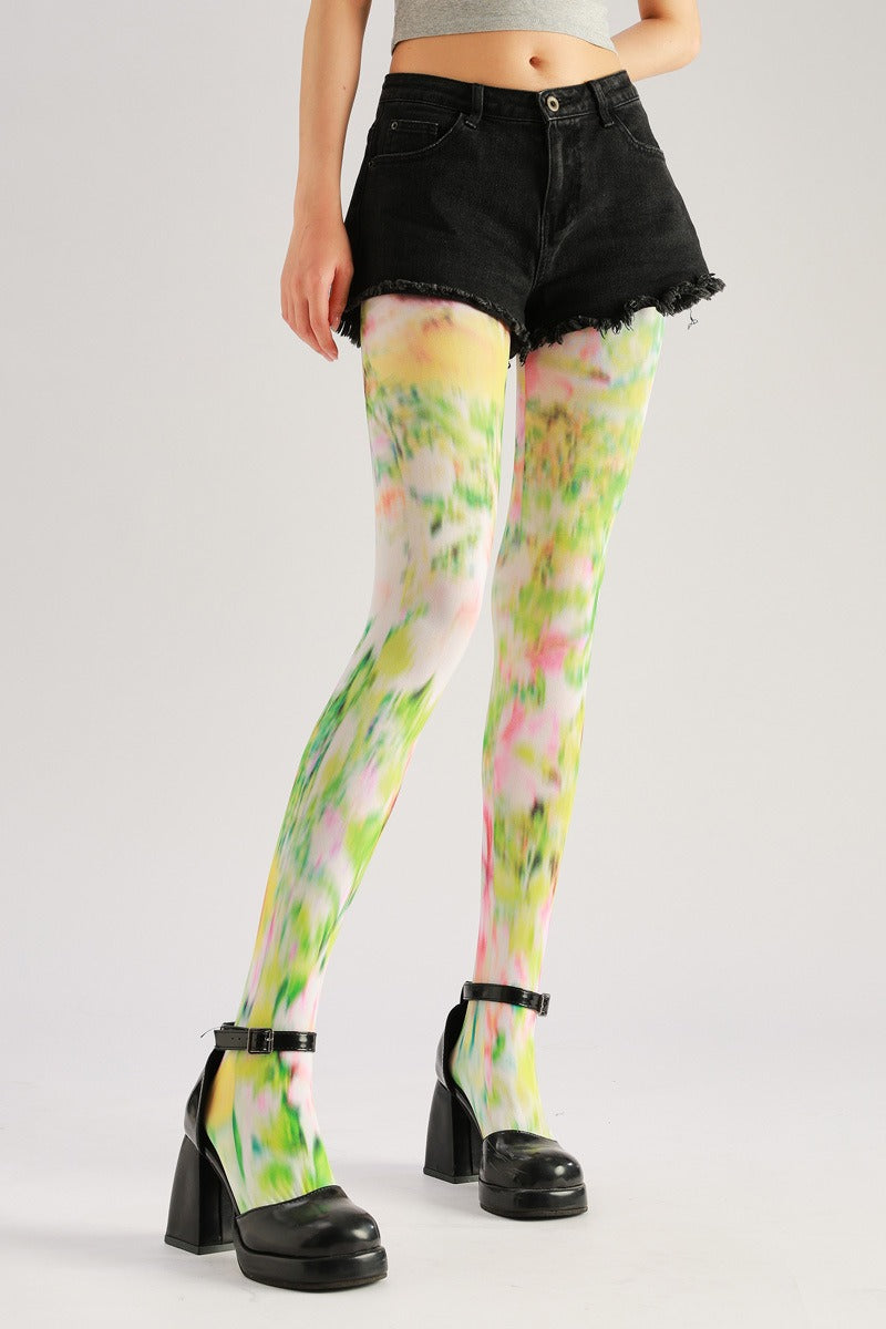 Coloured Floral Print Tights with high elasticity and compression,shaping fit and ideal for weddings, parties, ethnic outfits, and street fashion