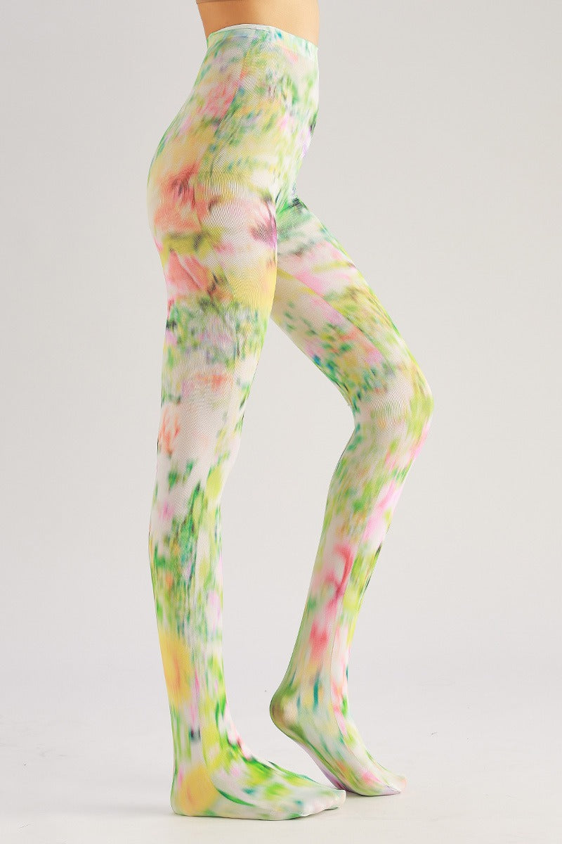 Coloured Floral Print Tights with high elasticity and compression,shaping fit and ideal for weddings, parties, ethnic outfits, and street fashion