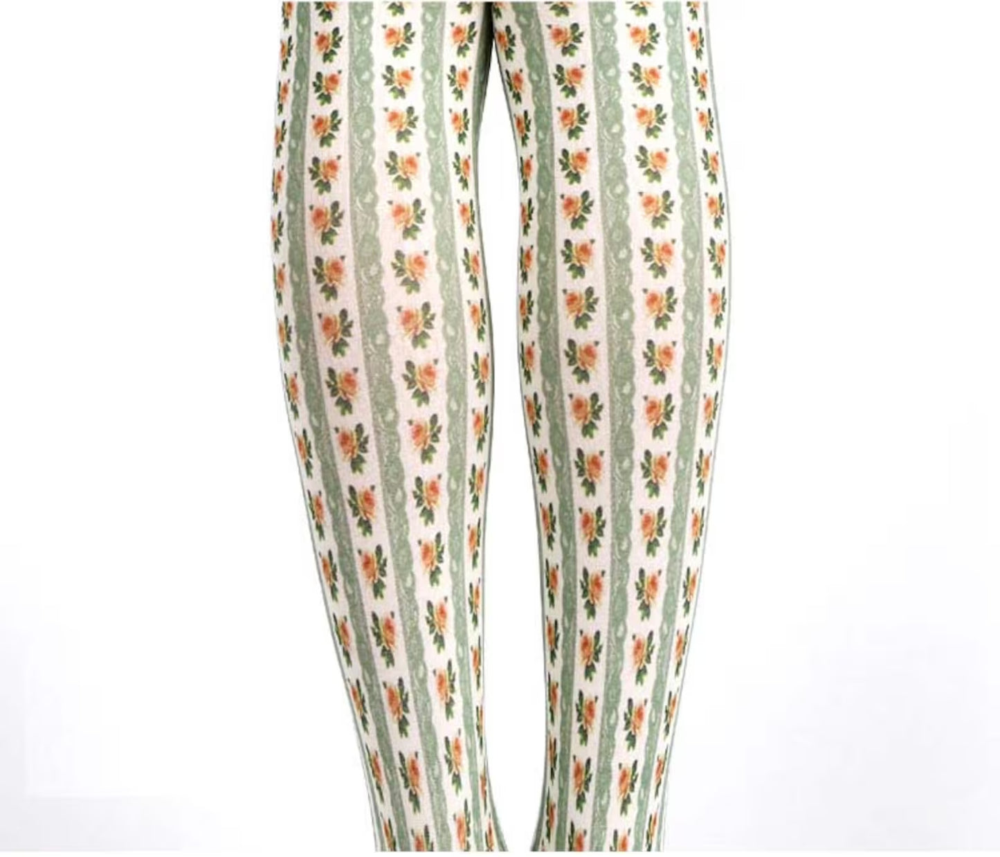 Green Cottage Floral Tights with high elasticity and compression,shaping fit and ideal for weddings, parties, ethnic outfits, and street fashion