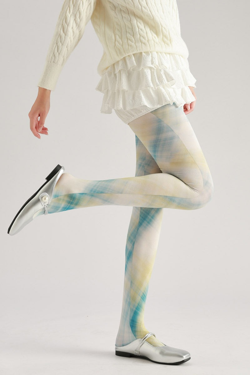 Gradient Plaid Women Tights Women's Fancy Dress Costume Accessories, Perfect for Parties, Office, Street Fashion, and Daily Wear