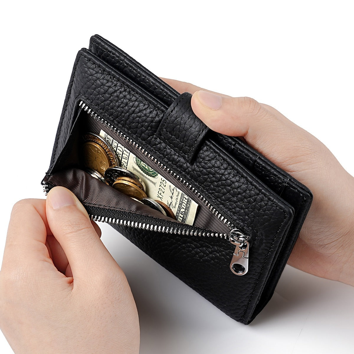 Black passport Holder Leather Travel wallet for passport and money.