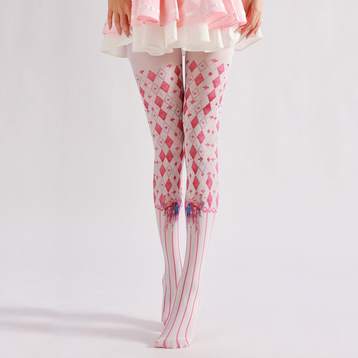 Lolita Bow Knot Pink Tights with high elasticity and shaping fit, suitable for events, cosplay, street style, and gifting girls at Christmas