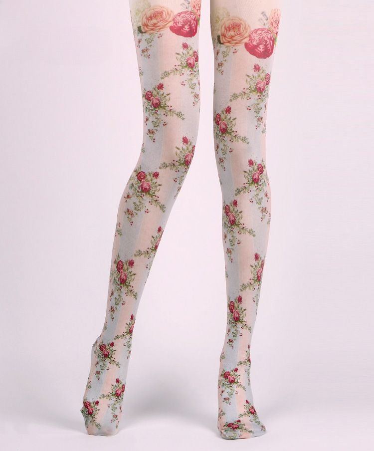 Floral Retro Tights with high elasticity and compression,shaping fit and ideal for weddings, parties, ethnic outfits, and street fashion