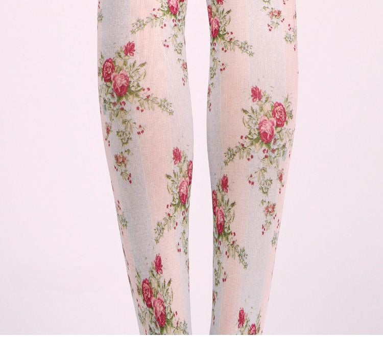 Floral Retro Tights with high elasticity and compression,shaping fit and ideal for weddings, parties, ethnic outfits, and street fashion