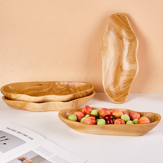 Rustic Wooden Fruit Bowl – Handcrafted Brown Wood Serving Bowl