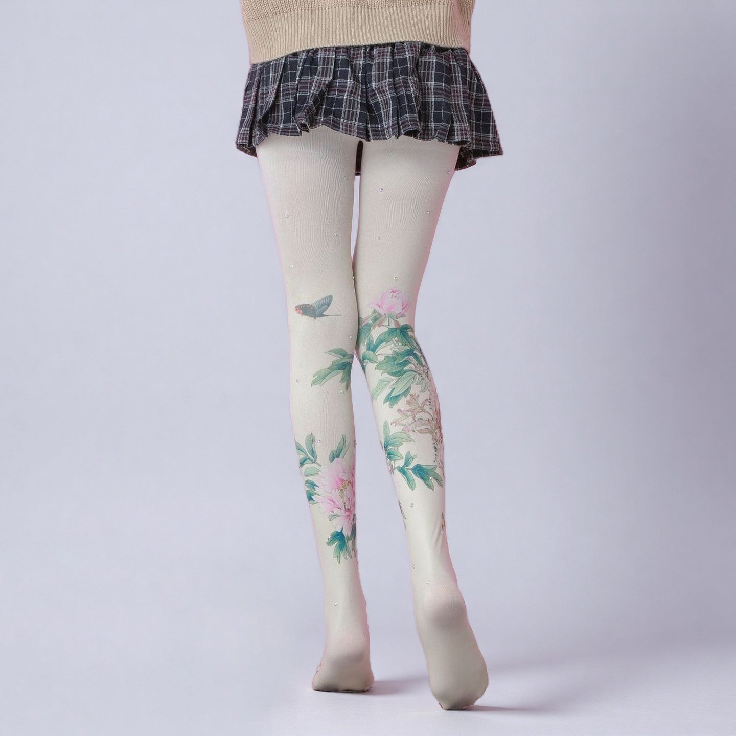 Peony Butterfly Shinning Tights with high elasticity and compression,shaping fit and ideal for weddings, parties, ethnic outfits, and street fashion