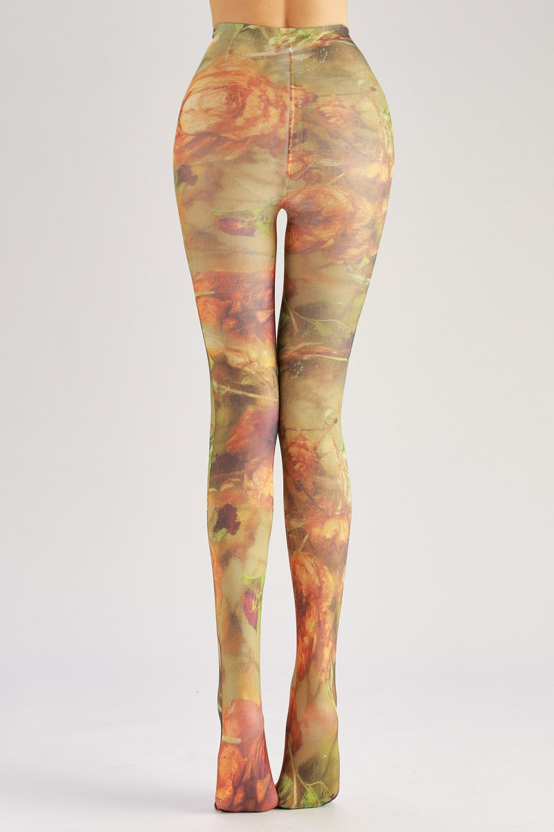 Floral Oil Painting Tights with high elasticity and compression,shaping fit and ideal for weddings, parties, ethnic outfits, and street fashion