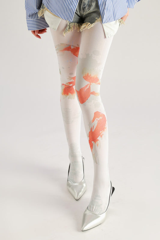 Vintage Style Koi Fish Tights with high elasticity and compression,shaping fit and ideal for weddings, parties, ethnic outfits, and street fashion