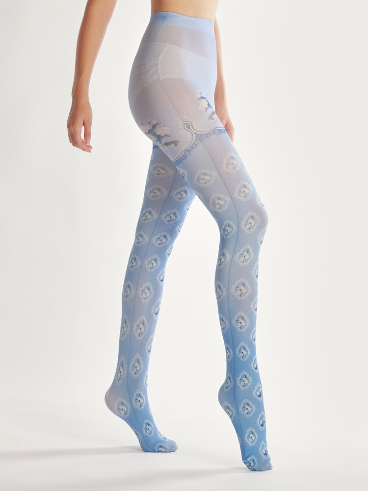 Small White Floral Tights with high elasticity and compression,shaping fit and ideal for weddings, parties, ethnic outfits, and street fashion
