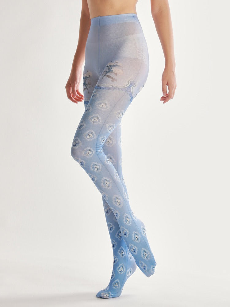 Small White Floral Tights with high elasticity and compression,shaping fit and ideal for weddings, parties, ethnic outfits, and street fashion