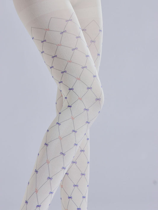 White fishnet tights with bow details