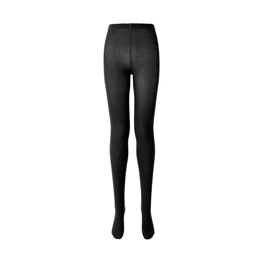 Women's knitted wool-blend tights in black, flat lay front view