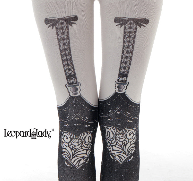 Skull Suspenders Print Tights