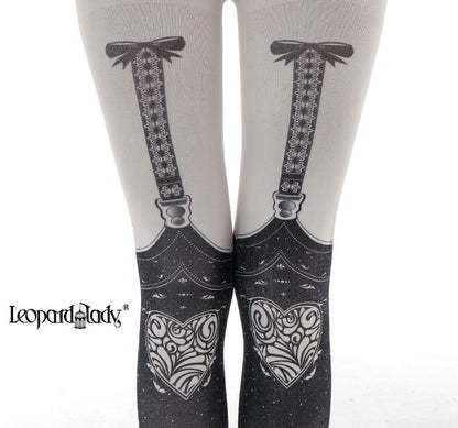 Skull Suspenders Print Tights