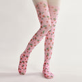 Pink Rose Floral Tights Sweet Style with high elasticity and compression,shaping fit and ideal for weddings, parties, ethnic outfits, and street fashion