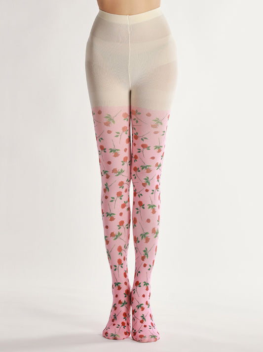 Pink Rose Floral Tights Sweet Style-Grainvity