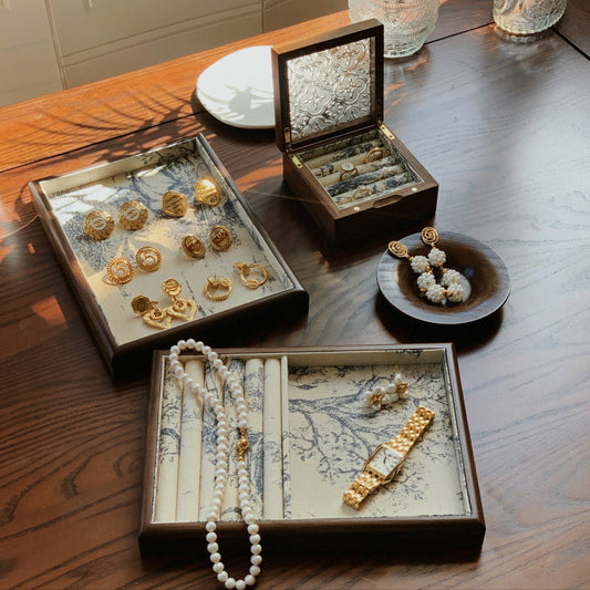 Walnut Jewelry Tray Paris Back Garden Linen-Grainvity