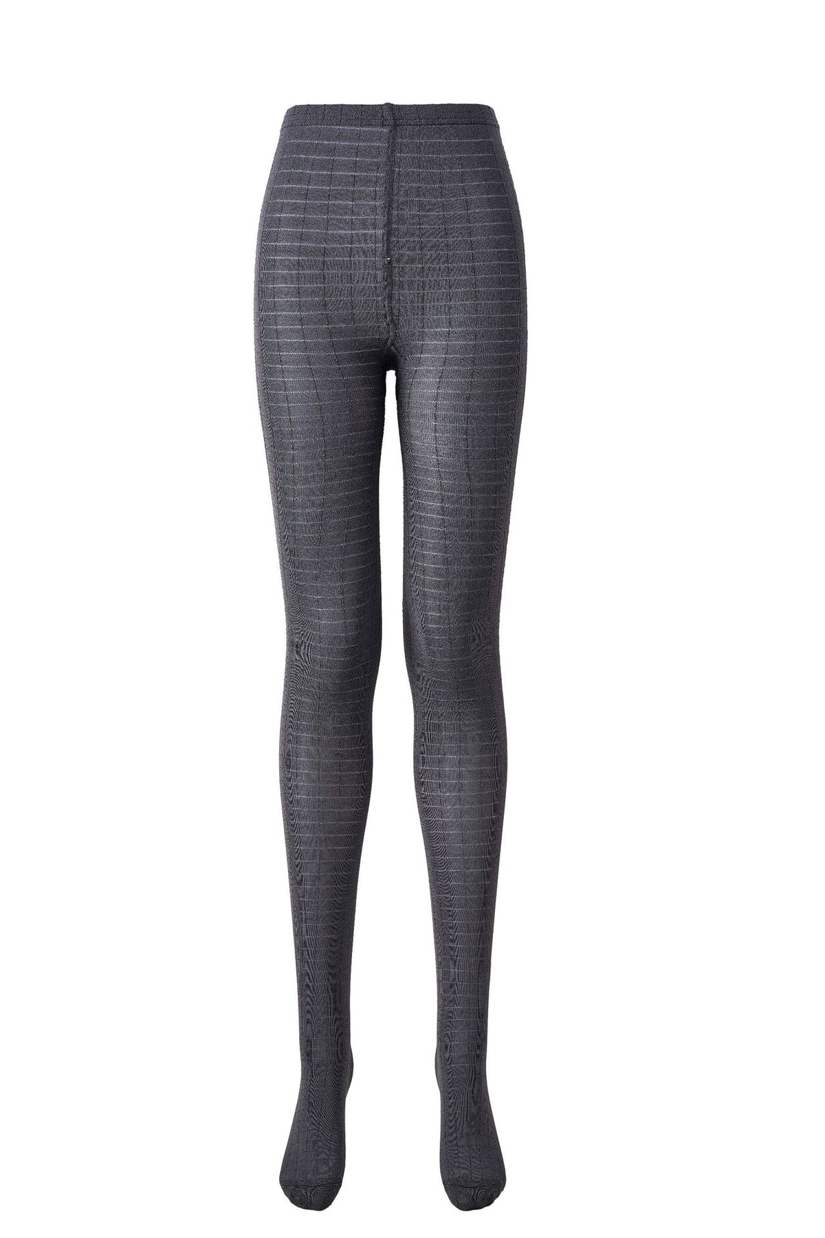 Women's 3D plaid textured tights in grey, flat lay front view