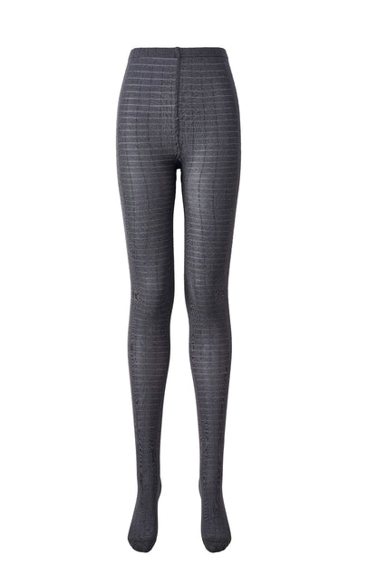 Women's 3D plaid textured tights in grey, flat lay front view