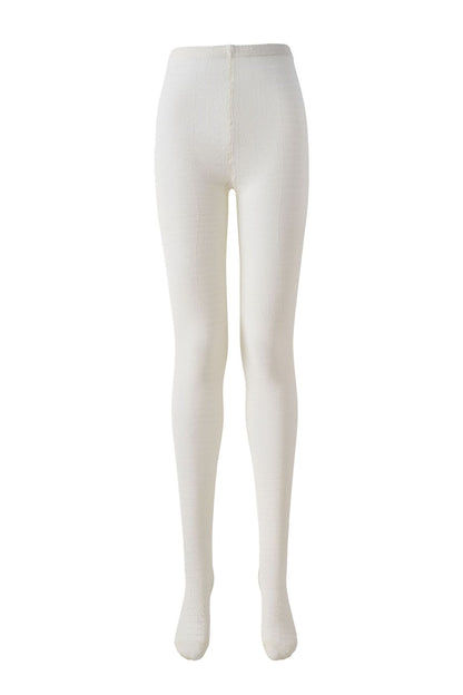 Women's 3D plaid textured tights in white, flat lay front view