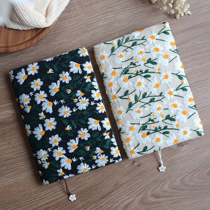Embroidered Daisies Book Pouch / Notebook Black