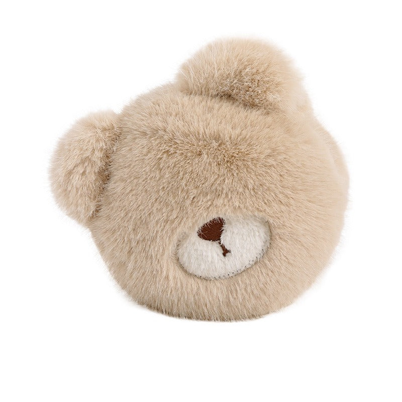 Camel plush bear earmuff with embroidered nose