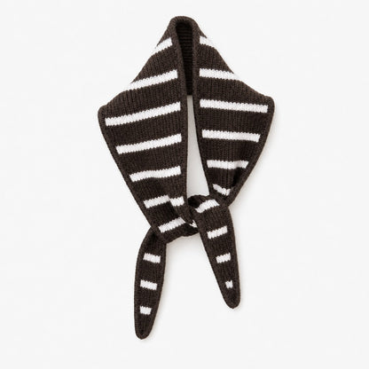Coffee brown triangle scarf with cream stripes, knotted, on a white background