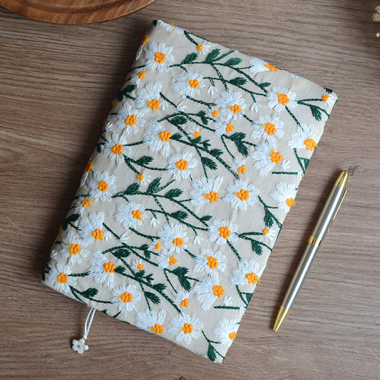 Embroidered Daisies Book Pouch / Notebook