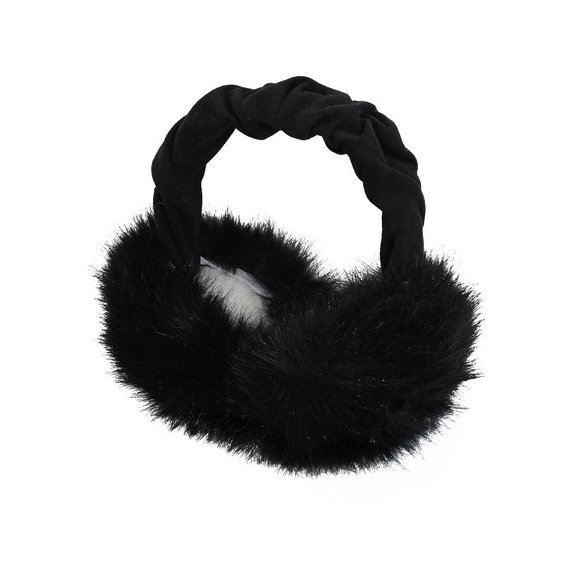 Black earmuffs with a ruched headband and fluffy black muffs
