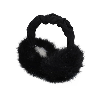 Black earmuffs with a ruched headband and fluffy black muffs