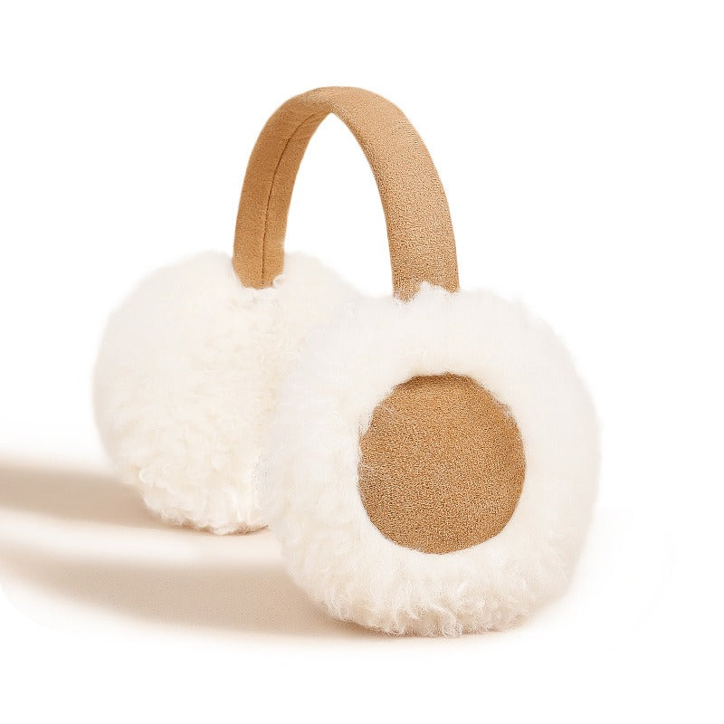 Camel headband earmuffs with fluffy white plush muffs