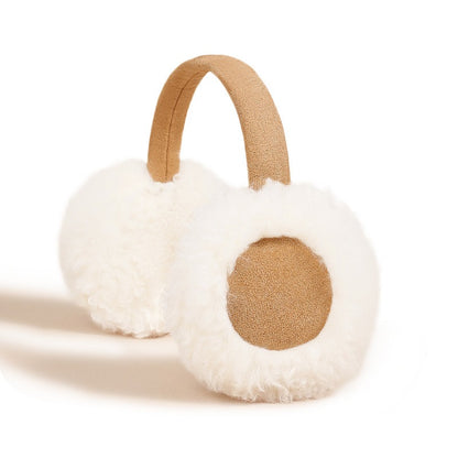 Camel headband earmuffs with fluffy white plush muffs