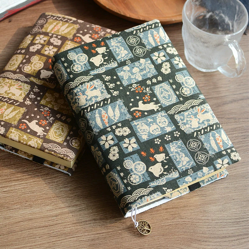 Vintage Classic Fabric Notebook / Book Protector Brown