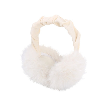 White earmuffs with a ruched headband and fluffy white muffs