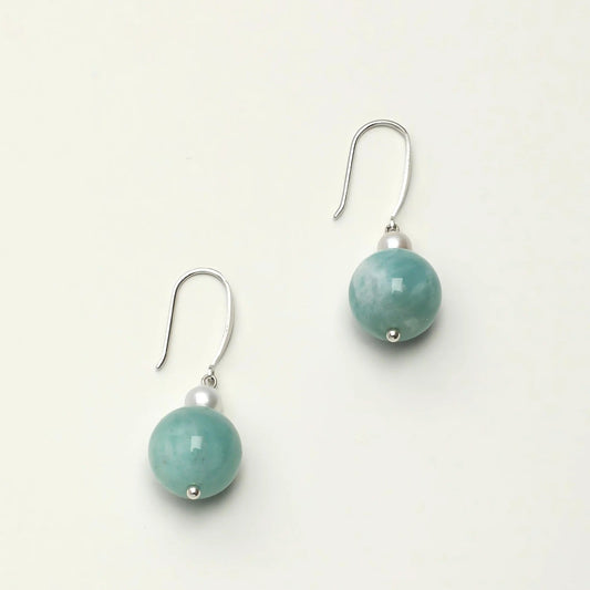 Amazonite Pearl Silver Drop Earrings