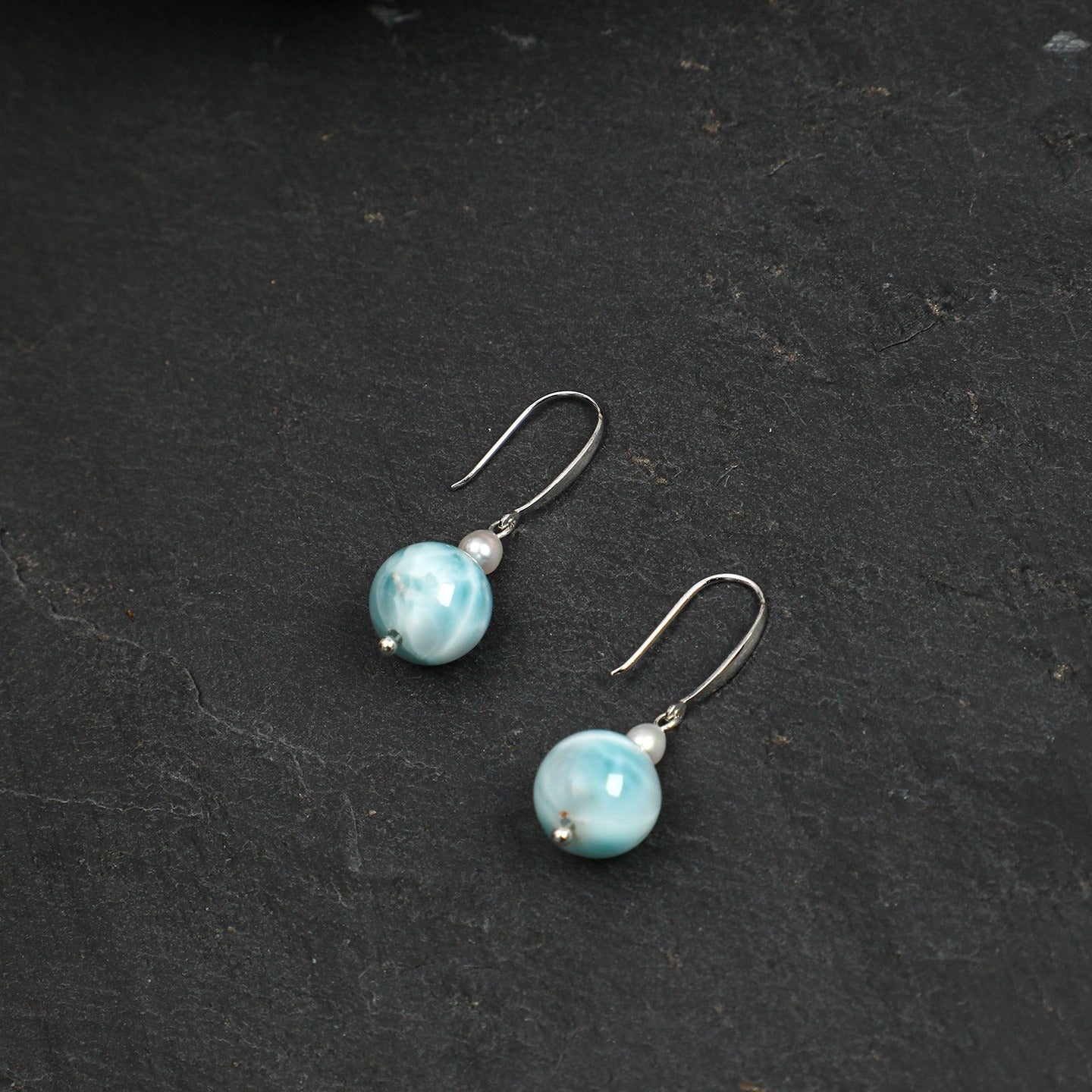 Amazonite Pearl Silver Drop Earrings