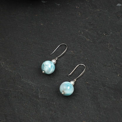 Amazonite Pearl Silver Drop Earrings