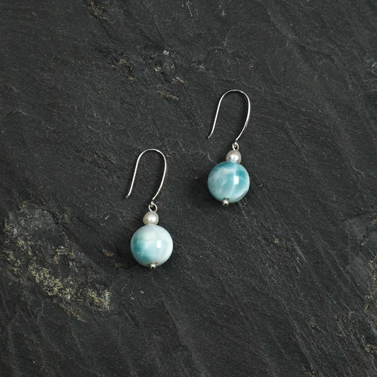 Amazonite Pearl Silver Drop Earrings