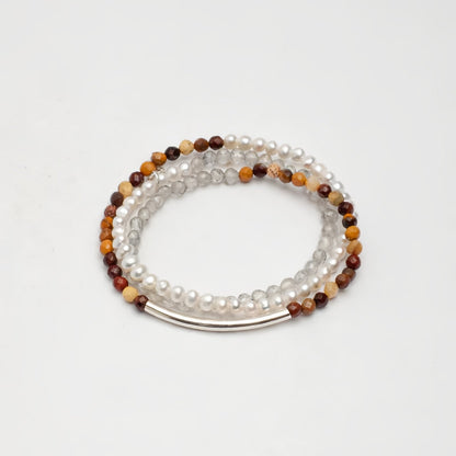 Amber Pearl Three-layer Silver Bracelet