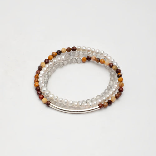 Amber Pearl Three-layer Silver Bracelet