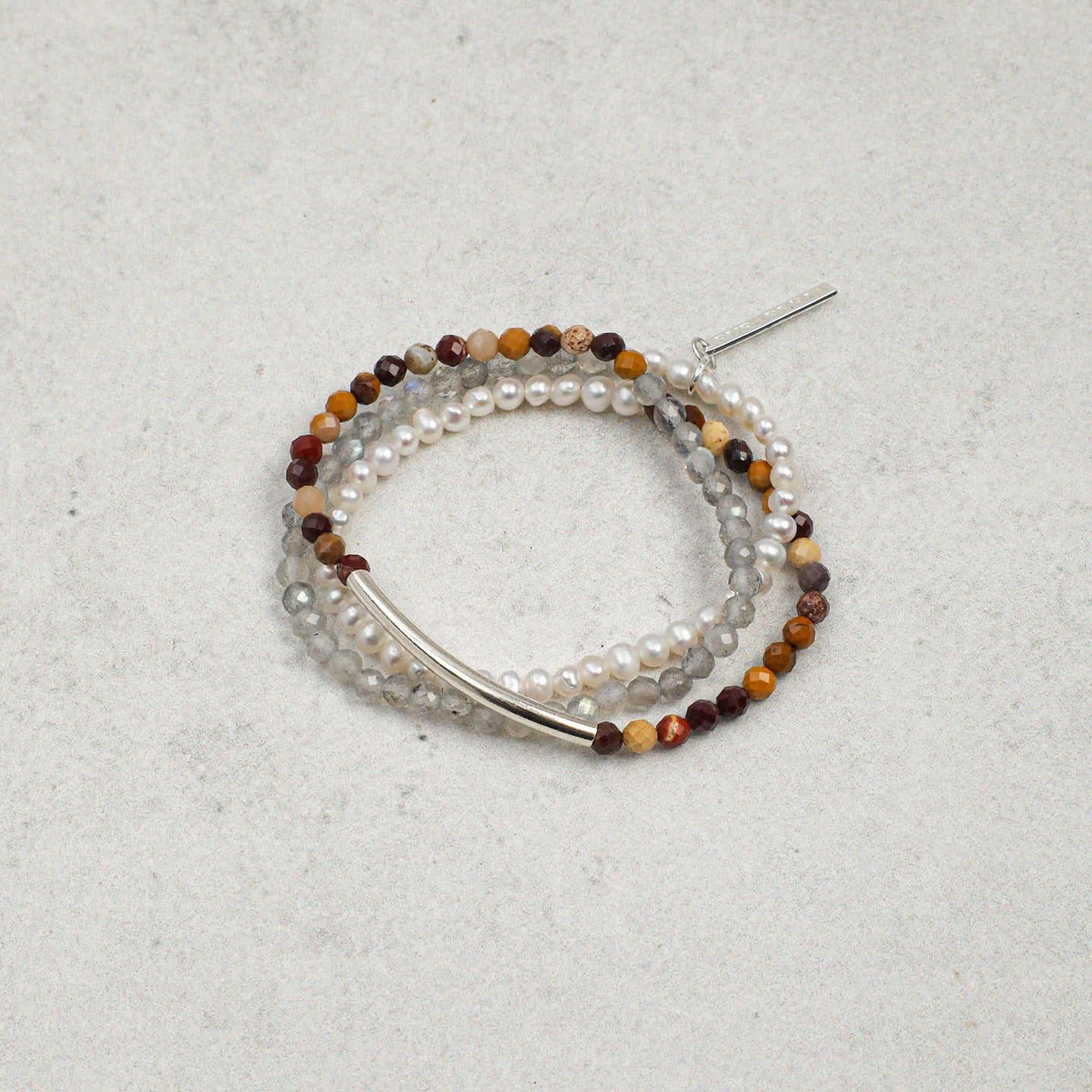 Amber Pearl Three-layer Silver Bracelet
