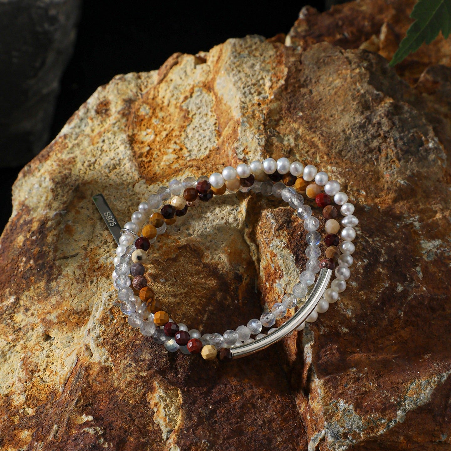 Amber Pearl Two-layer Silver Bracelet