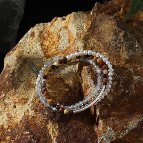 Amber Pearl Two-layer Silver Bracelet