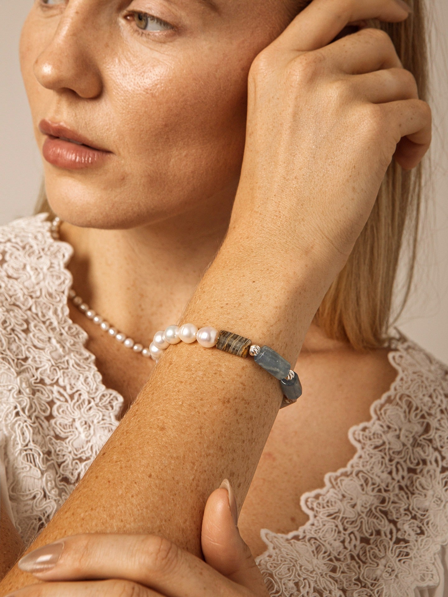 Aquamarine Pearl Sterling Silver Bracelet