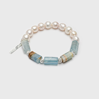 Aquamarine Pearl Sterling Silver Bracelet