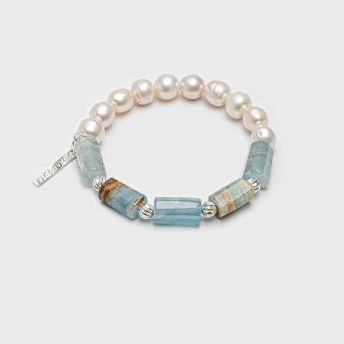 Aquamarine Pearl Sterling Silver Bracelet