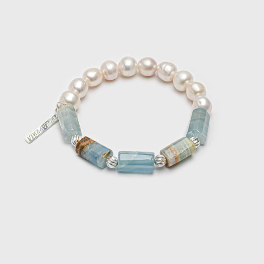 Aquamarine Pearl Sterling Silver Bracelet