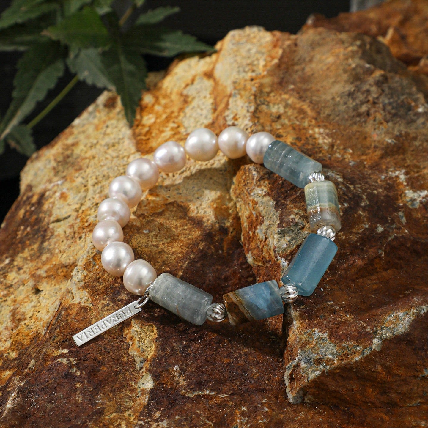 Aquamarine Pearl Sterling Silver Bracelet